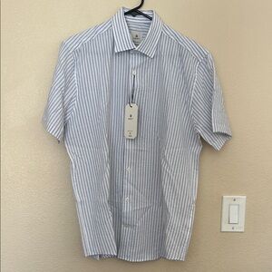 Next Blue and White Stripe Short Sleeve Button-Down Shirt